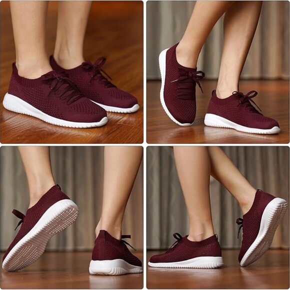 Women's Burgundy Athletic Shoes - Picture 1 of 6